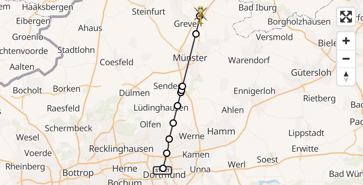 Flugroute Ambulanzhubschrauber Dortmund Hospital North - Christoph  Westfalen-ADAC, 25 Juni 2026, 16:35