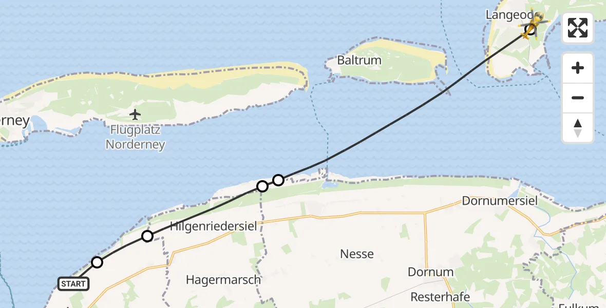 Flugroute Ambulanzhubschrauber Noordzee - Langeoog Flughafen, 25 Juni 2026, 16:36