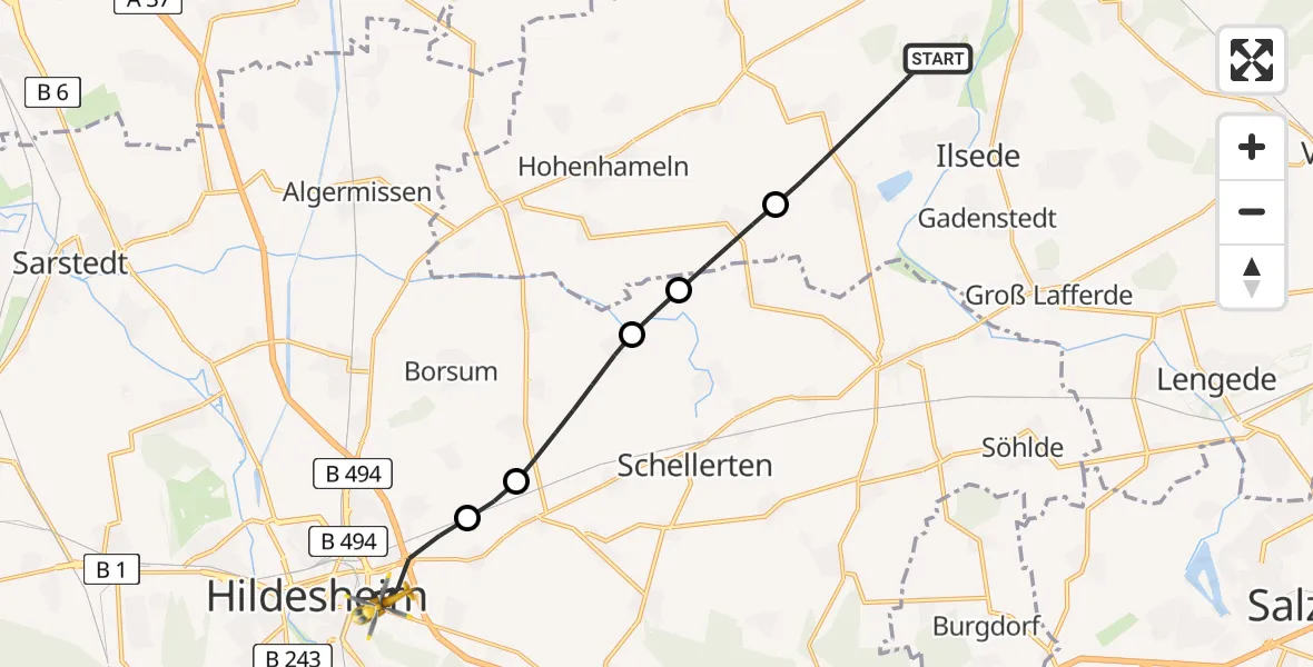 Flugroute Rettungshubschrauber Ilsede - Hildesheim, 25 Juni 2026, 16:37