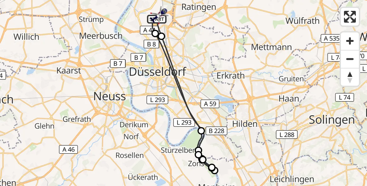 Flugroute Polizeihubschrauber Düsseldorf Flughafen - Düsseldorf Flughafen, 25 Juni 2026, 16:40