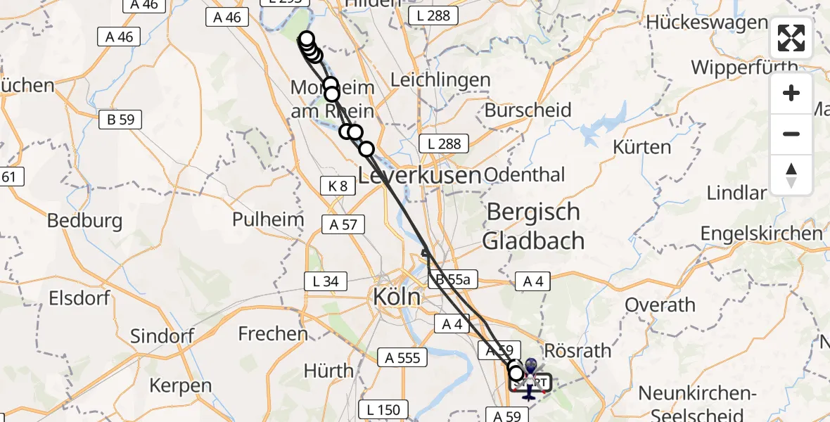 Flugroute Polizeihubschrauber Köln Bonn Flughafen - Köln Bonn Flughafen, 25 Juni 2026, 16:45