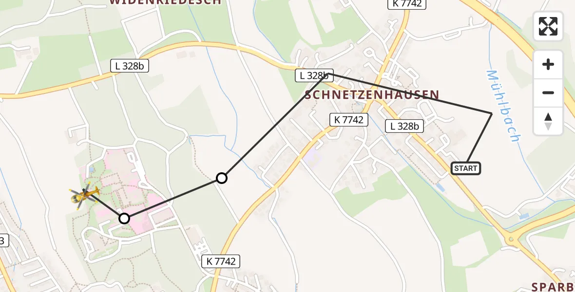 Flugroute Rettungshubschrauber Friedrichshafen - Friedrichshafen Hospital, 25 Juni 2026, 16:56