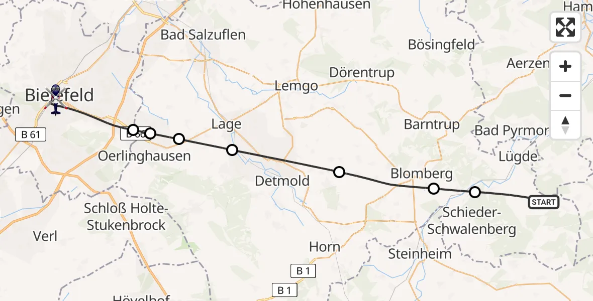 Flugroute Polizeihubschrauber Lügde - Bielefeld, 25 Juni 2026, 17:00