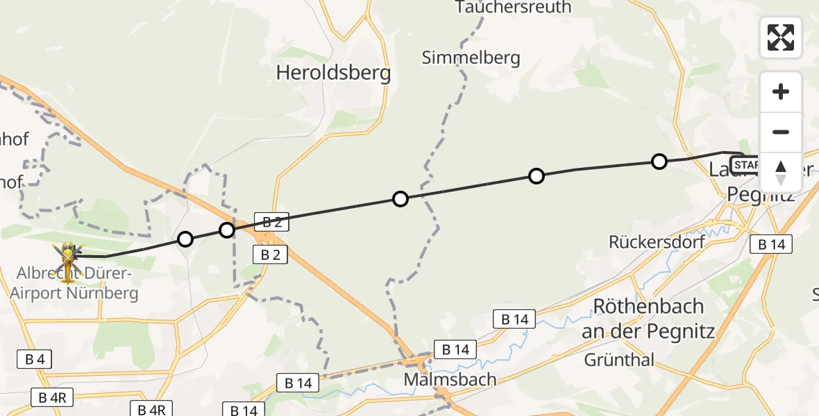 Flugroute Rettungshubschrauber Lauf a.d.Pegnitz - Flughafen Nuremberg, 25 Juni 2026, 17:03