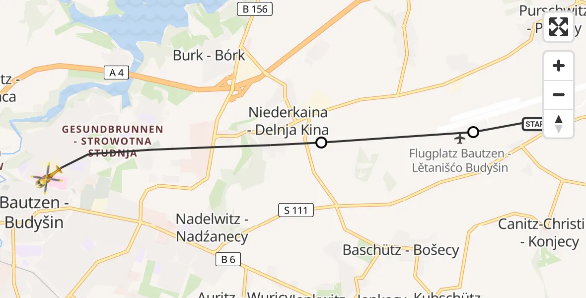 Flugroute Rettungshubschrauber Bautzen Flugplatz - Bautzen, 25 Juni 2026, 17:04