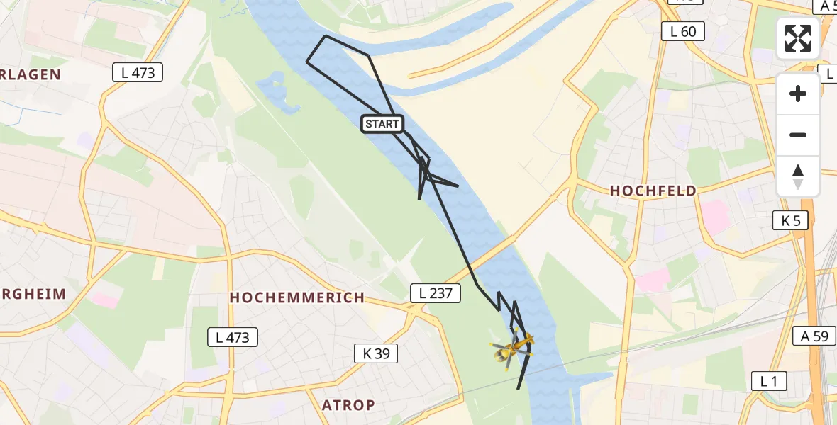 Flugroute Rettungshubschrauber Duisburg - Duisburg, 25 Juni 2026, 17:10