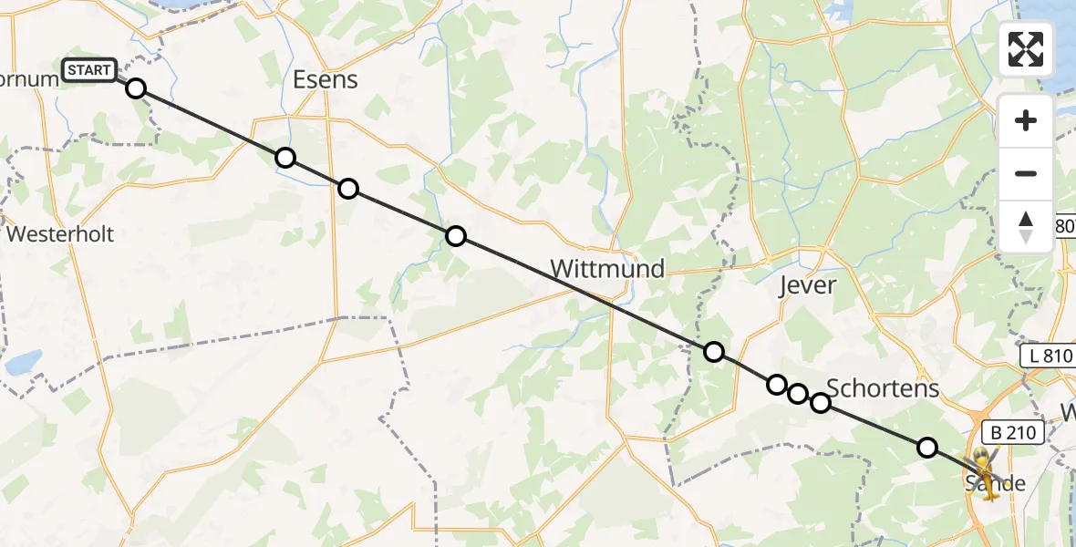 Flugroute Rettungshubschrauber Dornum - Sande, 25 Juni 2026, 17:12