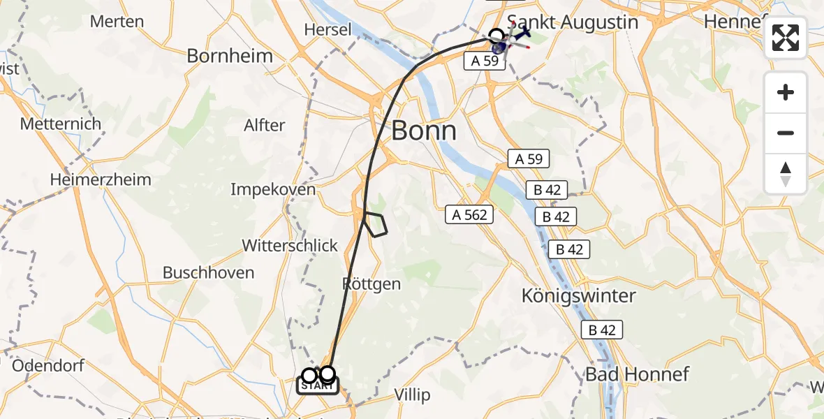 Flugroute Polizeihubschrauber Meckenheim - Sankt Augustin, 25 Juni 2026, 17:19