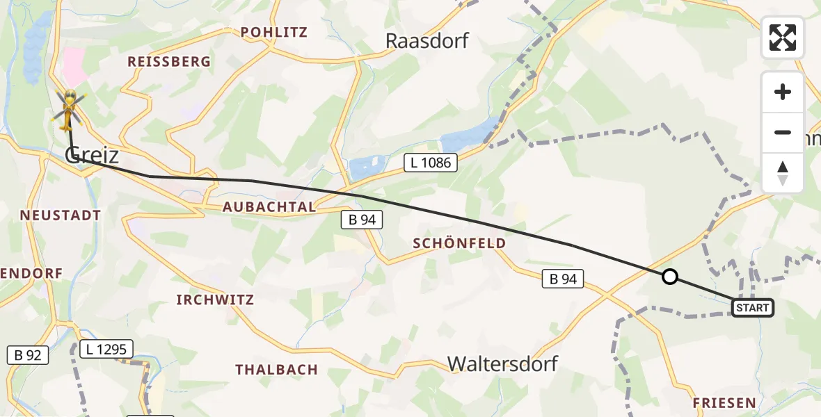 Flugroute Rettungshubschrauber Mohlsdorf-Teichwolframsdorf - Greiz, 25 Juni 2026, 17:34