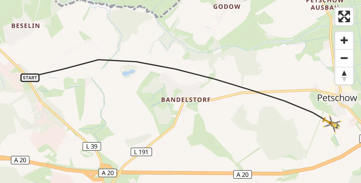 Flugroute Ambulanzhubschrauber Dummerstorf - Dummerstorf, 25 Juni 2026, 17:44