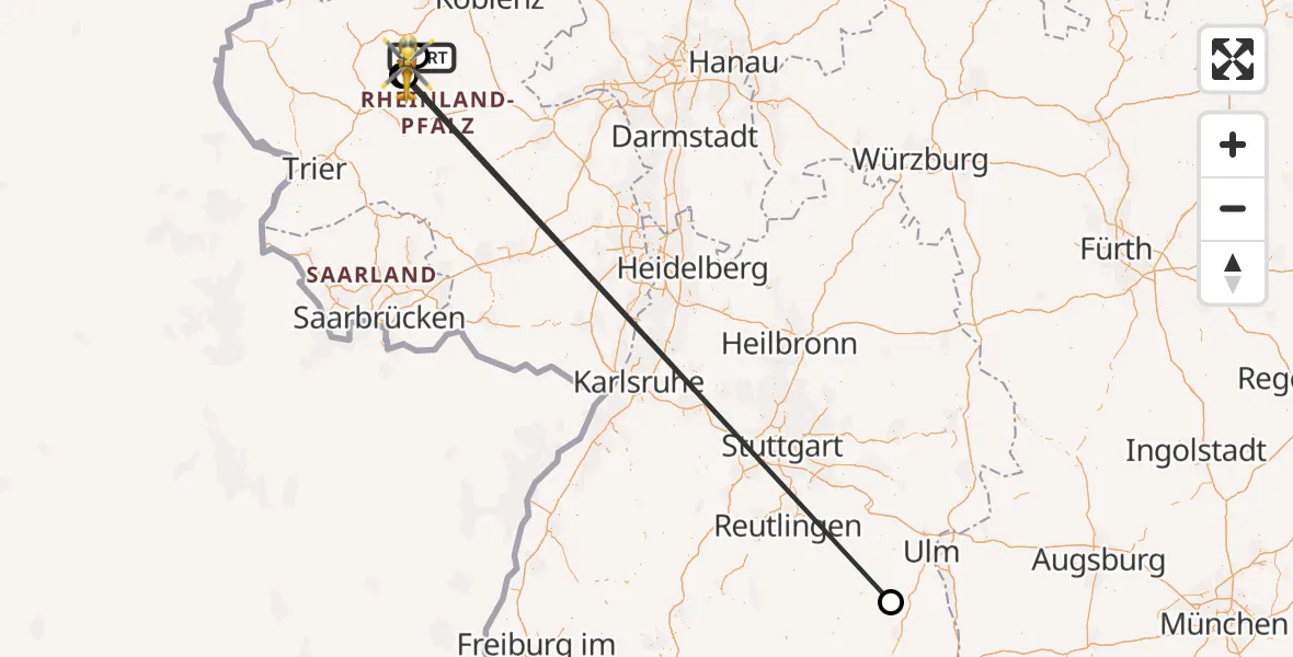 Flugroute Rettungshubschrauber Valwig - Ediger-Eller, 25 Juni 2026, 17:52
