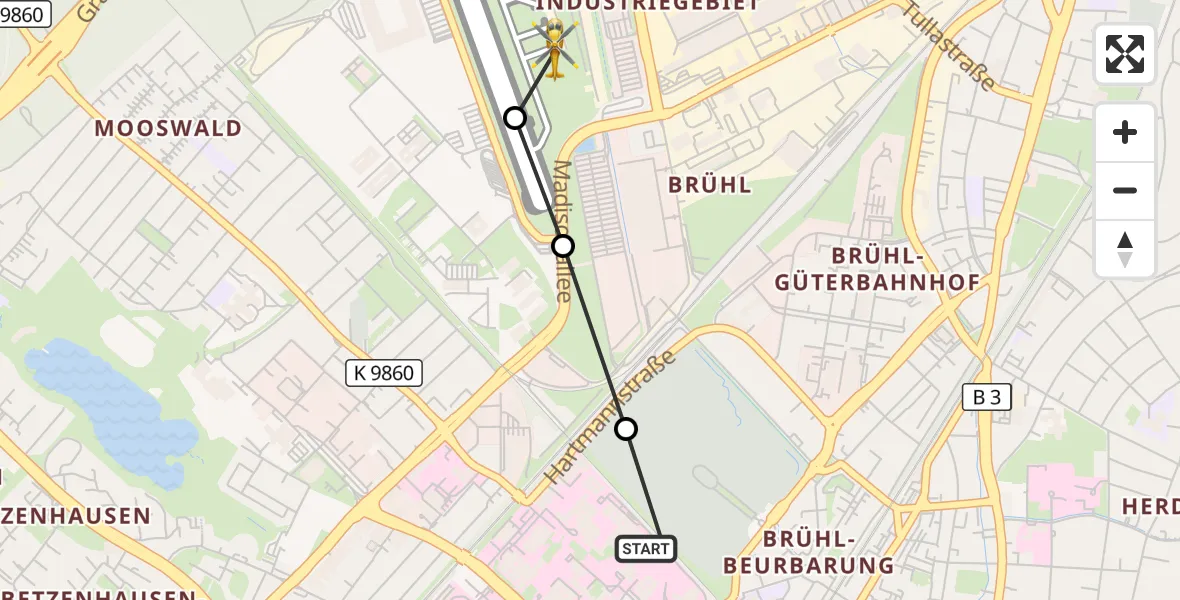Flugroute Ambulanzhubschrauber Freiburg University Hospital Heliport 2 - Freiburg im Breisgau Flugplatz, 25 Juni 2026, 17:56