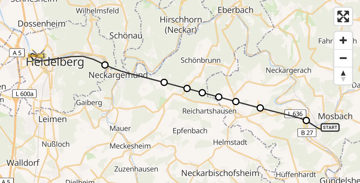 Flugroute Rettungshubschrauber Mosbach - Heidelberg, 25 Juni 2026, 18:06