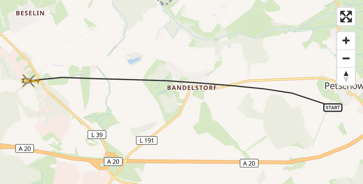 Flugroute Ambulanzhubschrauber Dummerstorf - Dummerstorf, 25 Juni 2026, 18:10
