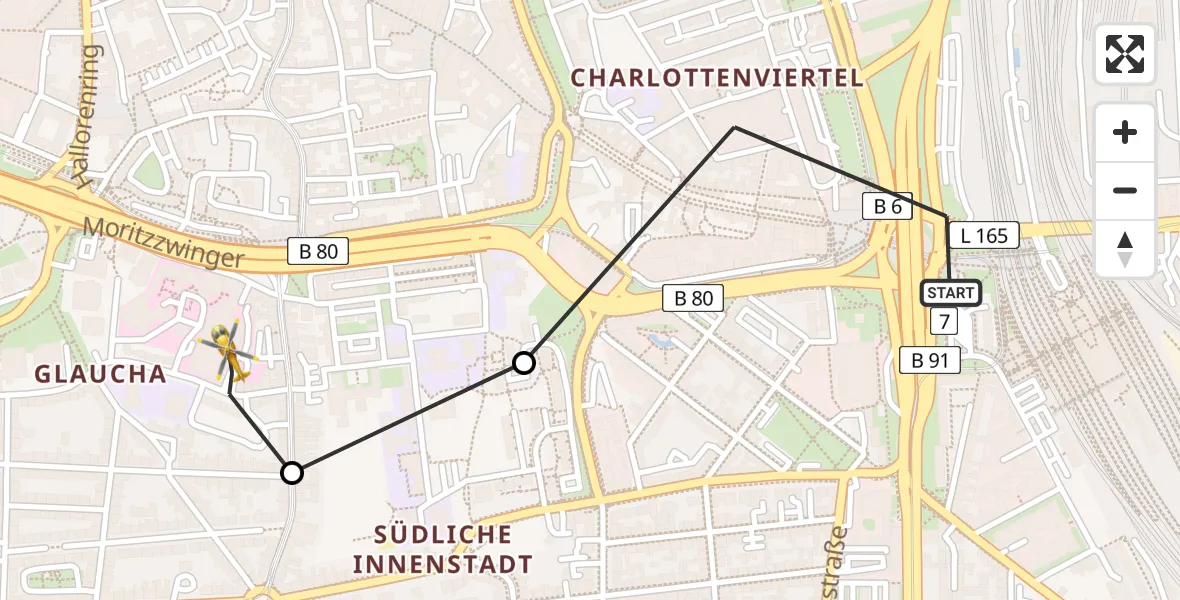 Flugroute Rettungshubschrauber Halle (Saale) - Sankt Elisabeth and Sankt Barbara Hospital Halle (Saale), 25 Juni 2026, 18:11