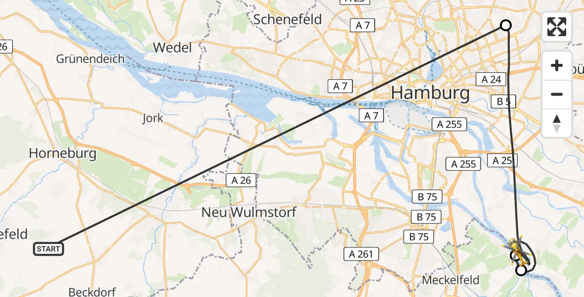 Flugroute Rettungshubschrauber Harsefeld - Hamburg, 25 Juni 2026, 18:14