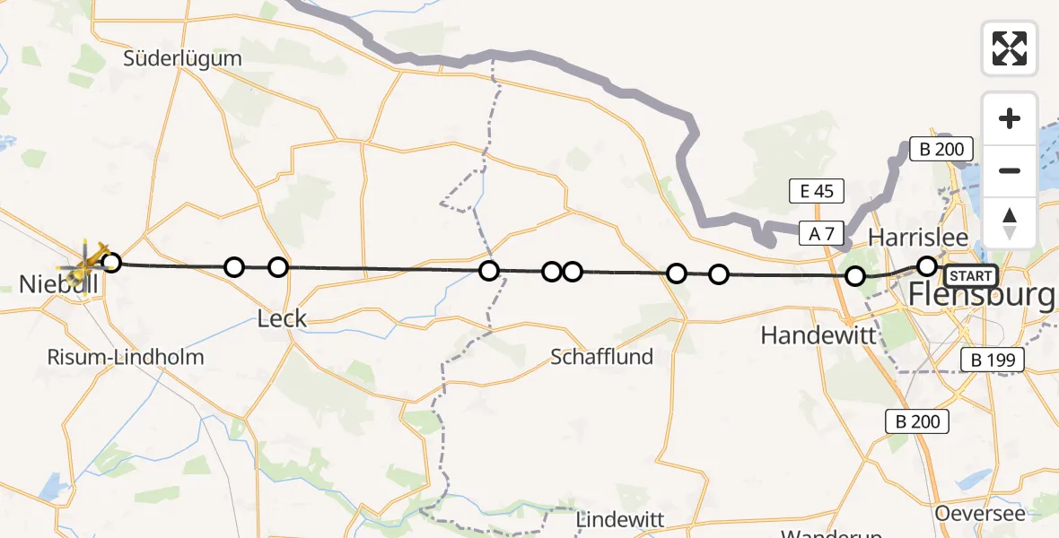 Flugroute Rettungshubschrauber Flensburg - Niebüll, 25 Juni 2026, 18:25