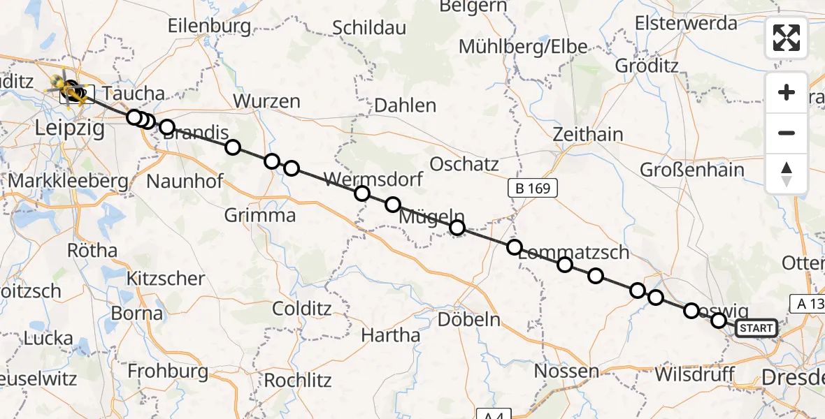 Flugroute Rettungshubschrauber Radebeul - Sankt Georg Hospital Leipzig Reserve, 25 Juni 2026, 18:26