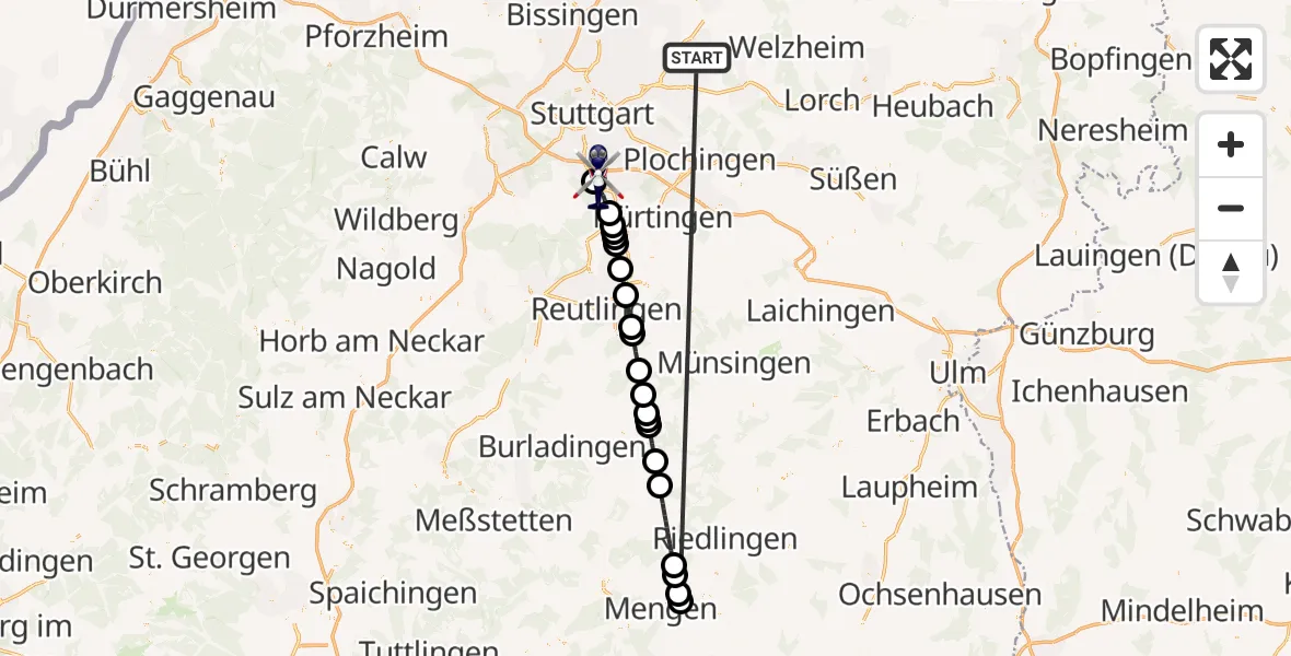 Flugroute Polizeihubschrauber Winnenden - Flughafen Stuttgart, 25 Juni 2026, 18:31