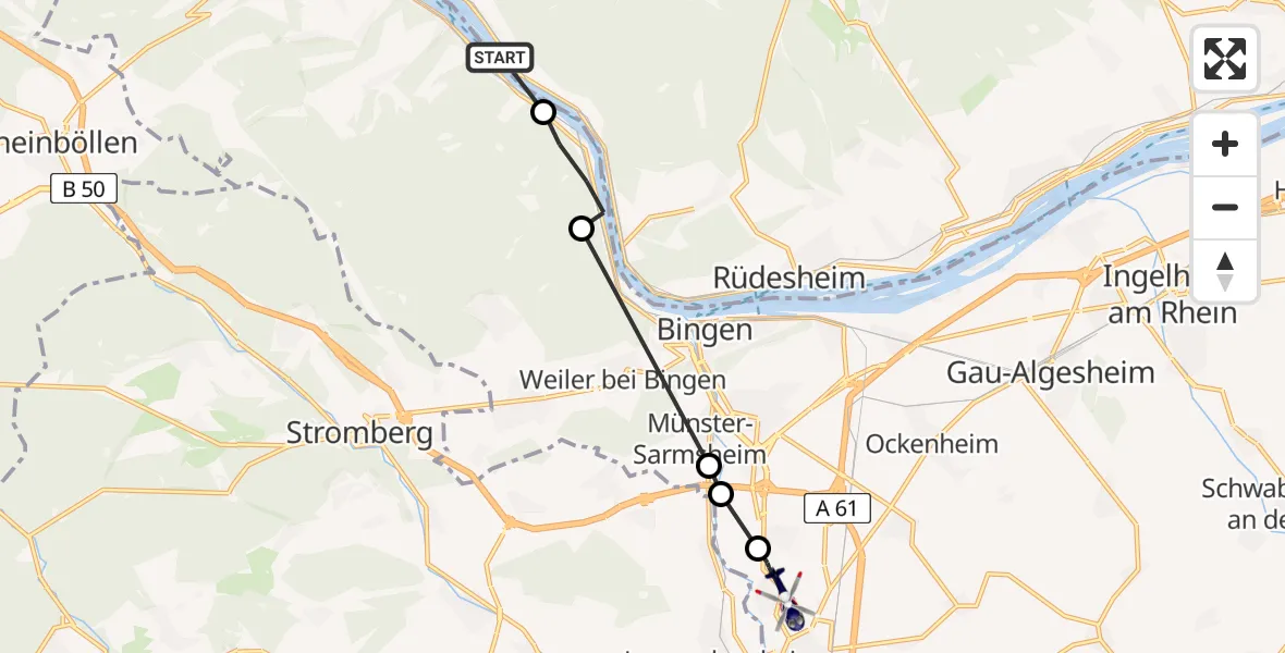 Flugroute Polizeihubschrauber Lorch - Grolsheim, 25 Juni 2026, 18:42