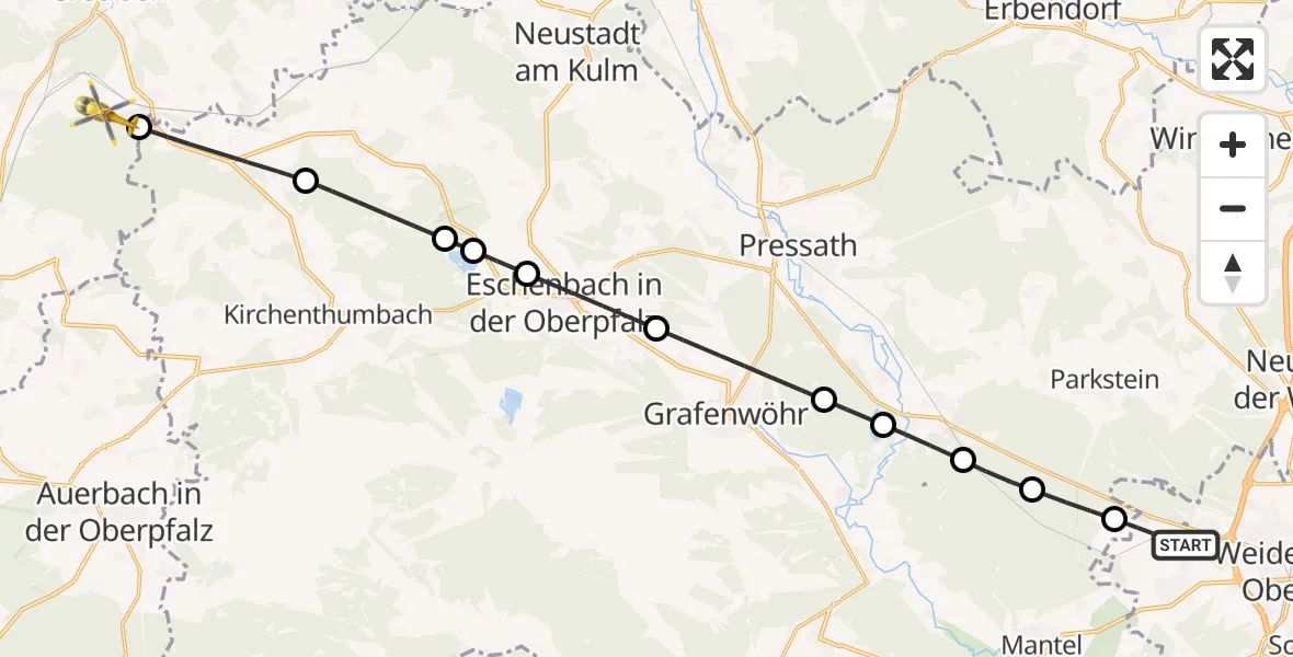 Flugroute Rettungshubschrauber Weiden i.d.OPf. - Schnabelwaid, 25 Juni 2026, 18:44