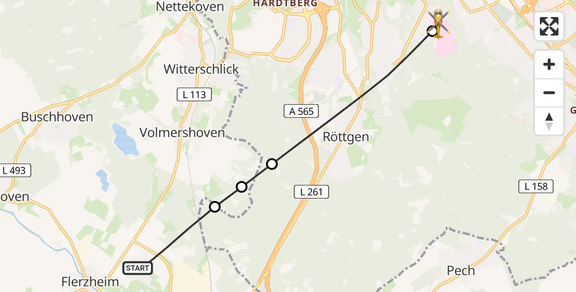 Flugroute Rettungshubschrauber Meckenheim - Bonn University Hospital, 25 Juni 2026, 19:11