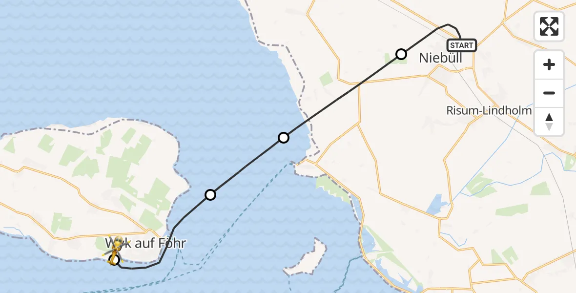 Flugroute Rettungshubschrauber Niebüll - Wyk auf Föhr Flughafen, 25 Juni 2026, 19:24
