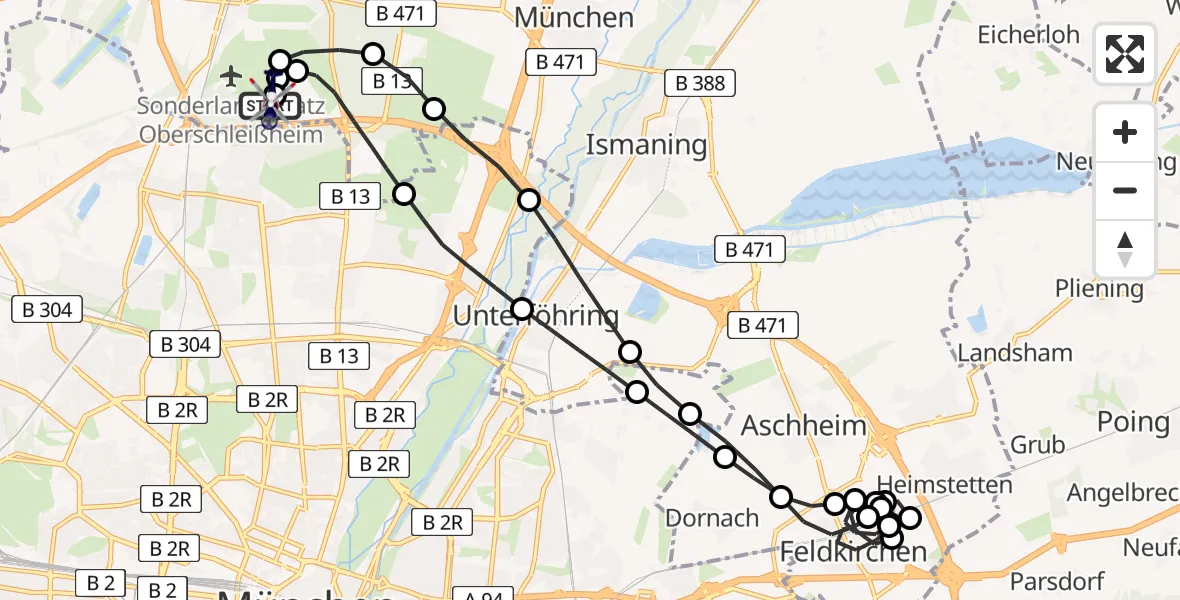 Flugroute Polizeihubschrauber Oberschleißheim - Oberschleißheim, 25 Juni 2026, 19:46