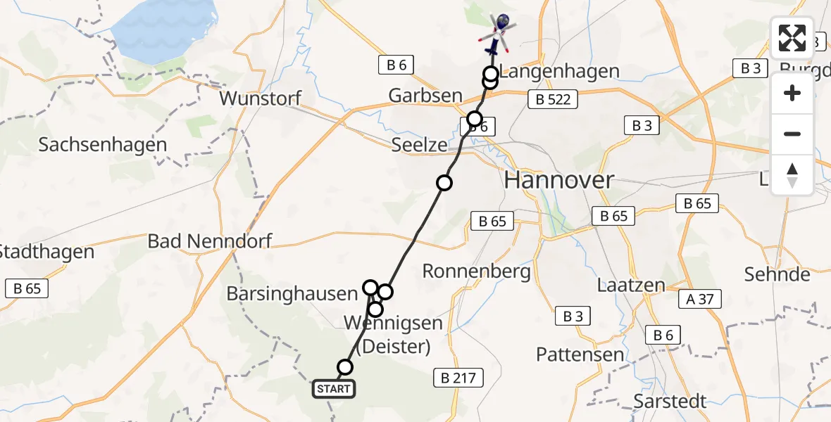 Flugroute Polizeihubschrauber Springe - Flughafen Hannover, 25 Juni 2026, 20:25