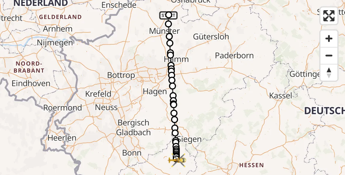 Flugroute Ambulanzhubschrauber Christoph  Westfalen-ADAC - Hachenburg, 25 Juni 2026, 20:50