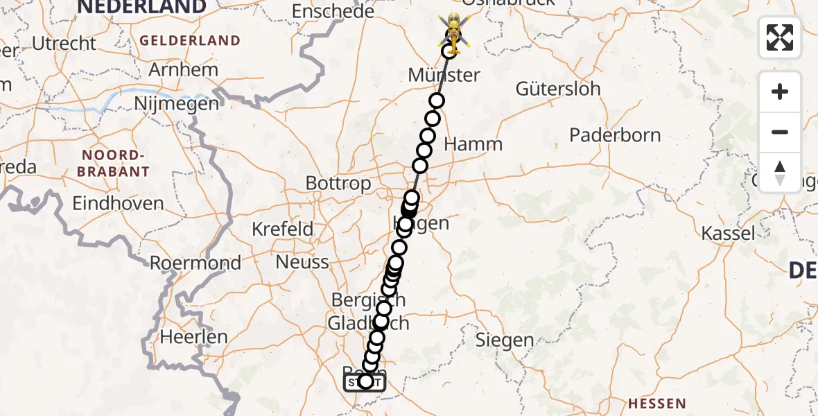 Flugroute Ambulanzhubschrauber Bonn University Hospital - Christoph  Westfalen-ADAC, 25 Juni 2026, 23:33