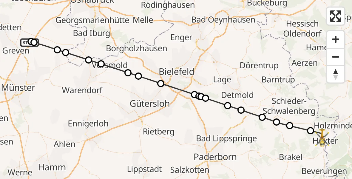 Flugroute Ambulanzhubschrauber Christoph  Westfalen-ADAC - Höxter, 26 Juni 2026, 03:48