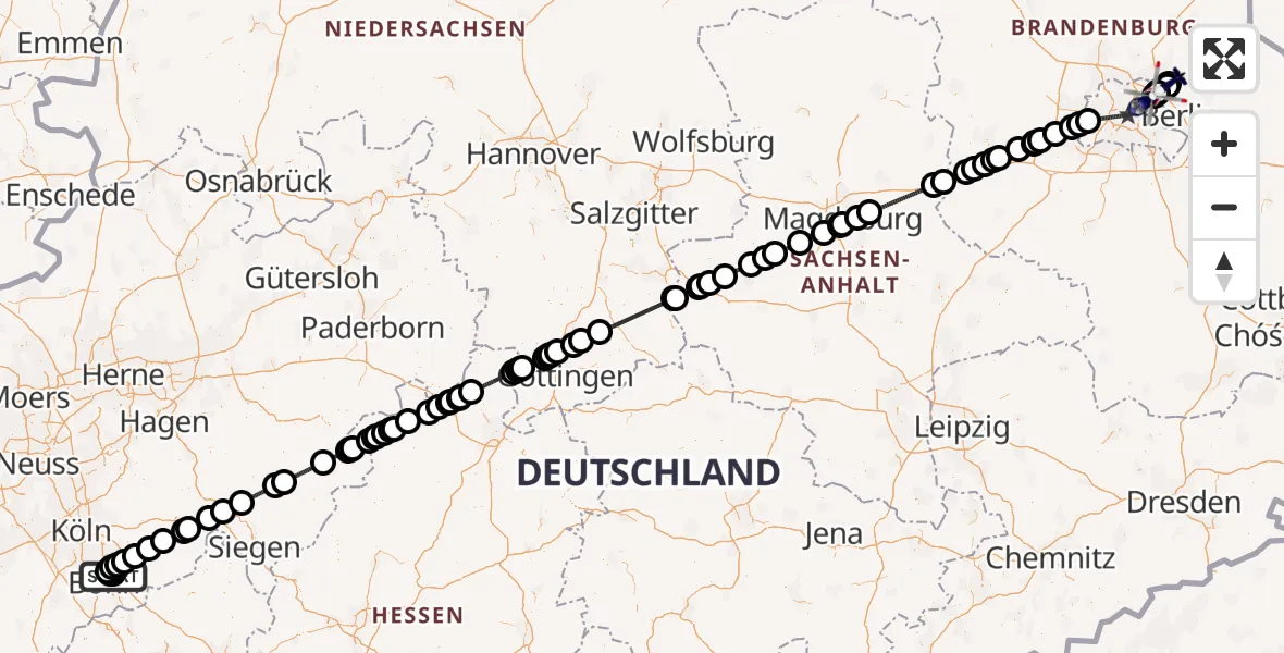 Flugroute Polizeihubschrauber Bonn-Hangelar Flugplatz - Ahrensfelde Hubschrauberlandeplatz, 26 Juni 2026, 05:06