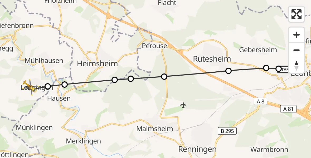Flugroute Rettungshubschrauber Leonberg Hospital - Tiefenbronn, 26 Juni 2026, 05:11