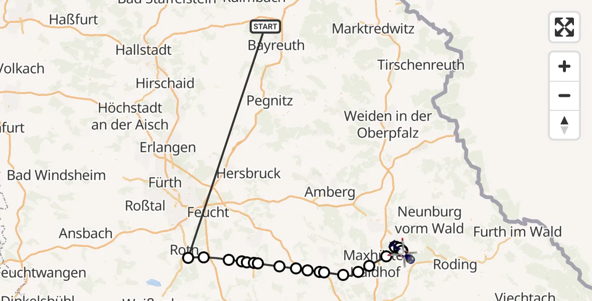 Flugroute Polizeihubschrauber Neudrossenfeld - Nittenau, 26 Juni 2026, 05:25