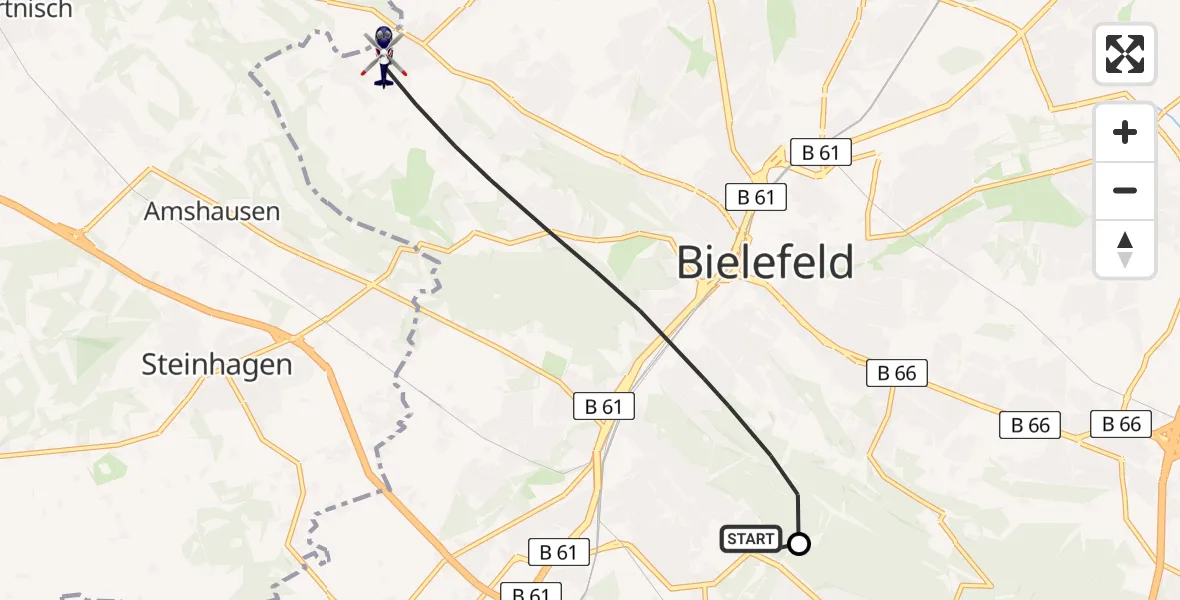Flugroute Polizeihubschrauber Luftrettungszentrum Bielefeld - Bielefeld, 26 Juni 2026, 05:29