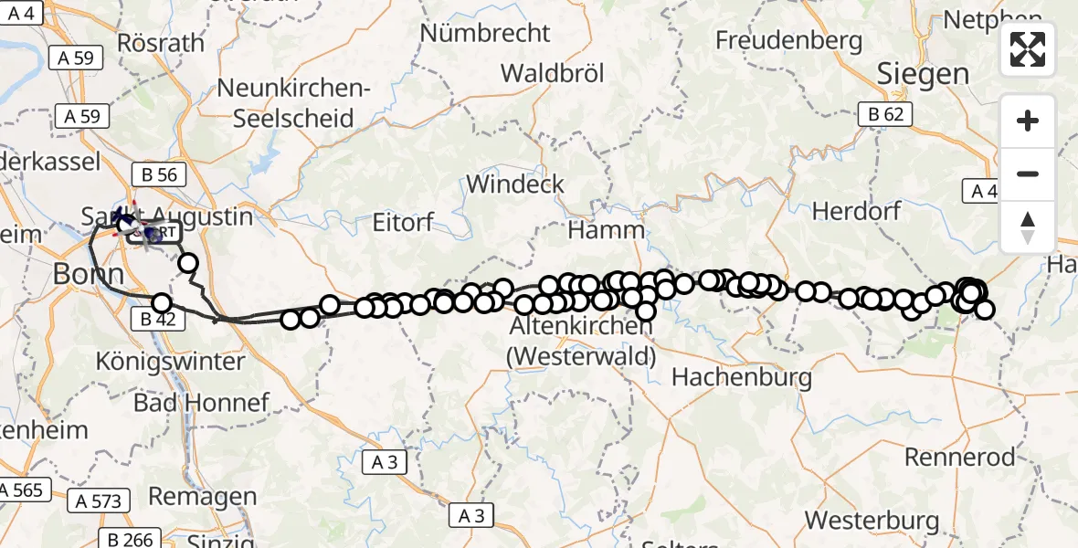 Flugroute Polizeihubschrauber Sankt Augustin - Sankt Augustin, 26 Juni 2026, 05:36