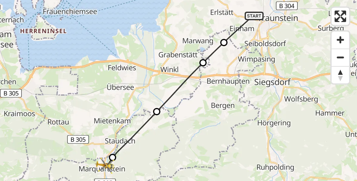 Flugroute Rettungshubschrauber Traunstein - Marquartstein, 26 Juni 2026, 05:47