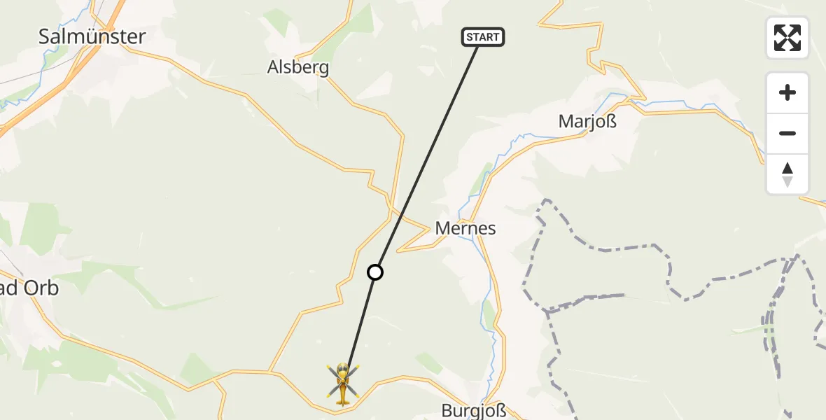 Flugroute Rettungshubschrauber Steinau an der Straße - Gutsbezirk Spessart, 26 Juni 2026, 05:52