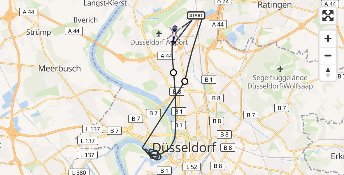 Flugroute Polizeihubschrauber Düsseldorf Flughafen - Düsseldorf Flughafen, 26 Juni 2026, 05:57