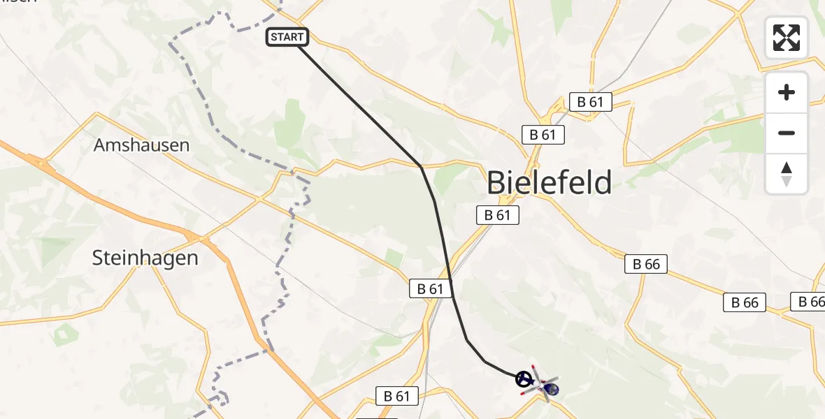 Flugroute Polizeihubschrauber Bielefeld - Luftrettungszentrum Bielefeld, 26 Juni 2026, 06:20