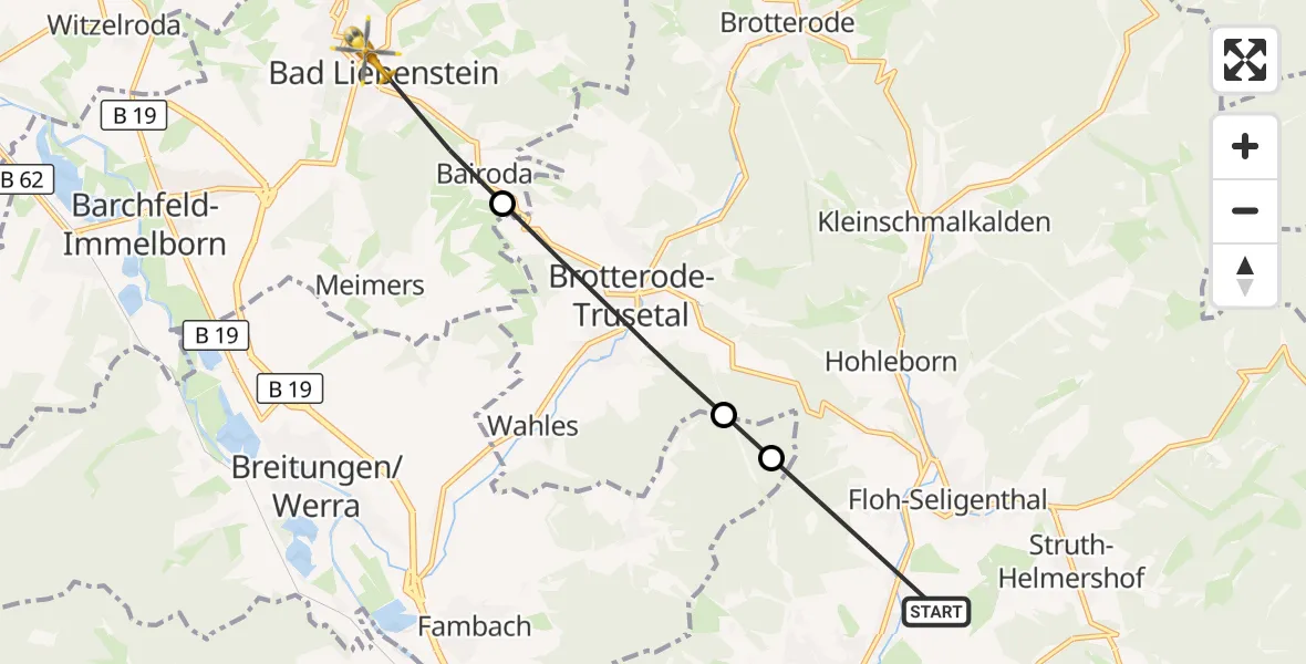 Flugroute Rettungshubschrauber Schmalkalden - Bad Liebenstein, 26 Juni 2026, 06:20