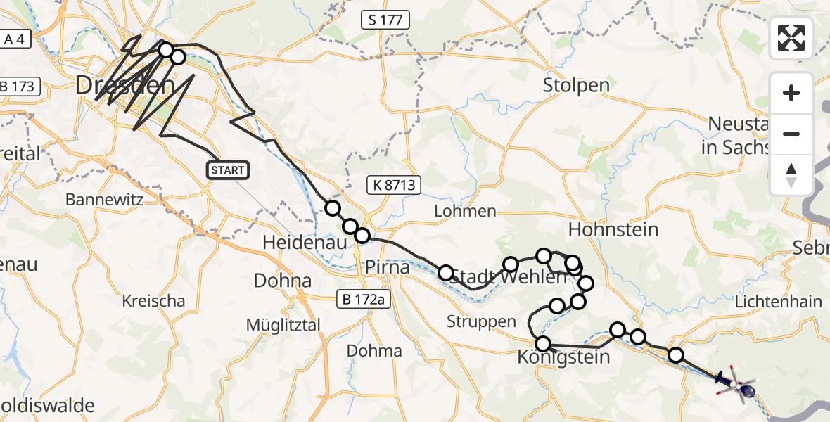 Flugroute Polizeihubschrauber Dresden - Bad Schandau, 26 Juni 2026, 06:20