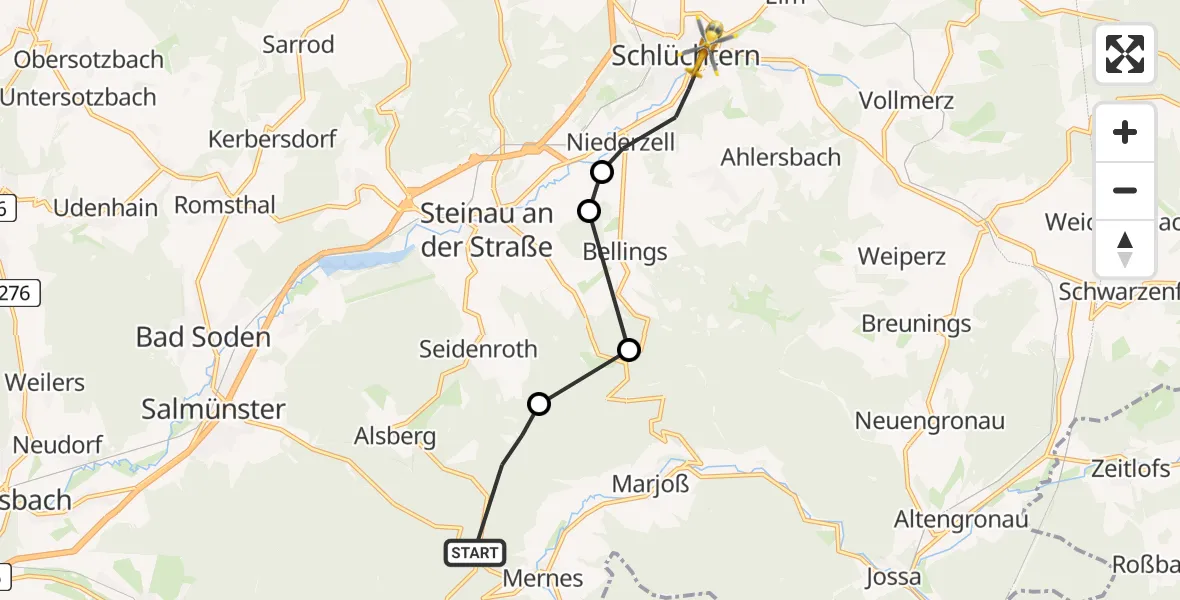 Flugroute Rettungshubschrauber Gutsbezirk Spessart - Schlüchtern, 26 Juni 2026, 06:20