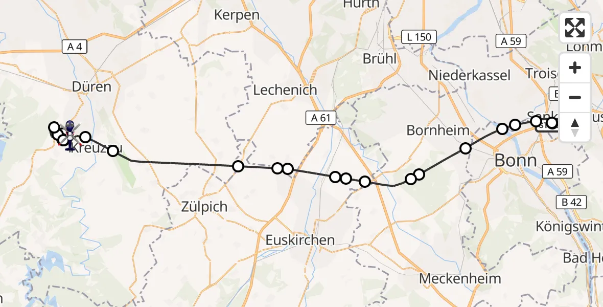 Flugroute Polizeihubschrauber Sankt Augustin - Düren, 26 Juni 2026, 06:21