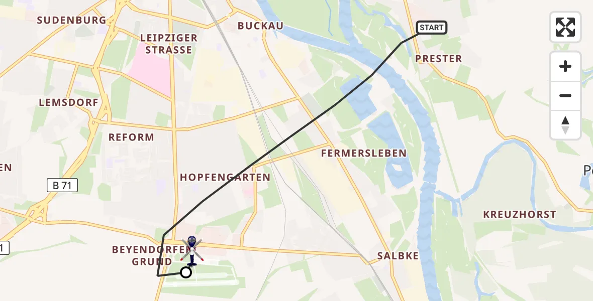 Flugroute Polizeihubschrauber Magdeburg - Magdeburg City Flugplatz, 26 Juni 2026, 06:31