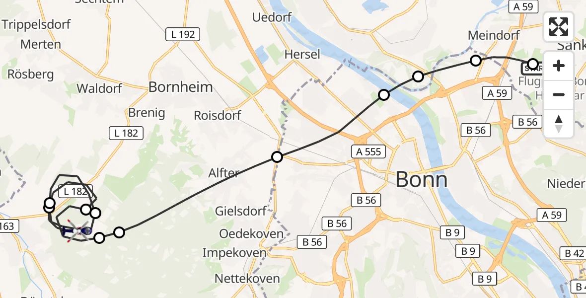 Flugroute Polizeihubschrauber Bonn-Hangelar Flugplatz - Swisttal, 26 Juni 2026, 06:32