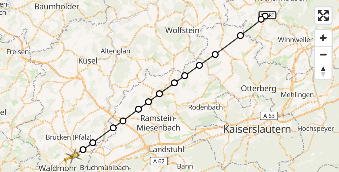 Flugroute Rettungshubschrauber Imsweiler UL - Schönenberg-Kübelberg, 26 Juni 2026, 06:34