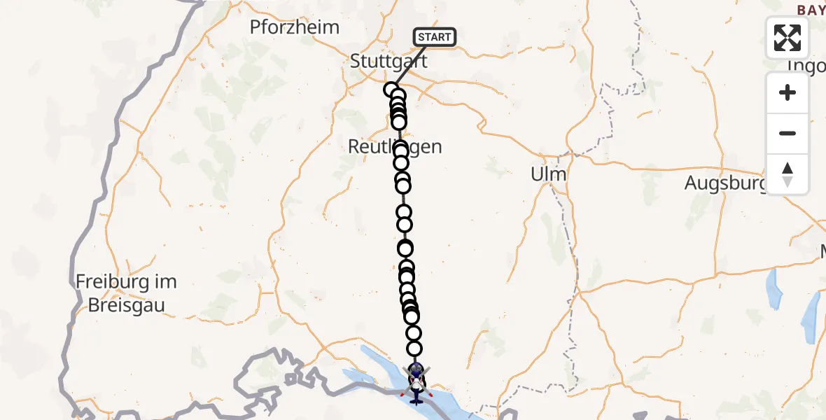Flugroute Polizeihubschrauber Winnenden - Hagnau am Bodensee, 26 Juni 2026, 06:35