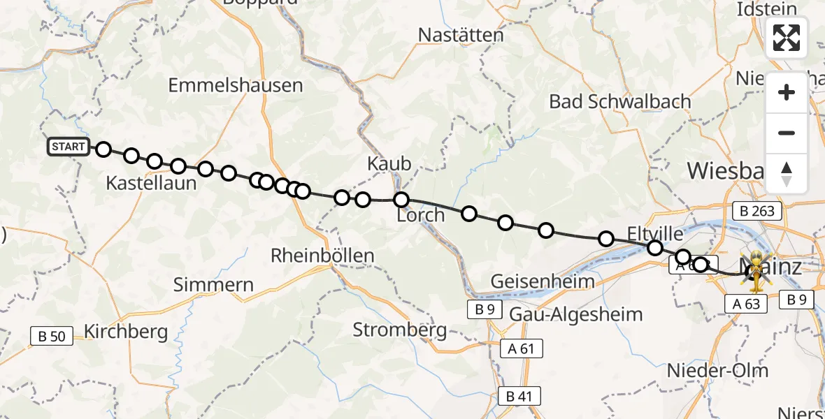 Flugroute Rettungshubschrauber Mörsdorf - Mainz University Hospital, 26 Juni 2026, 06:35